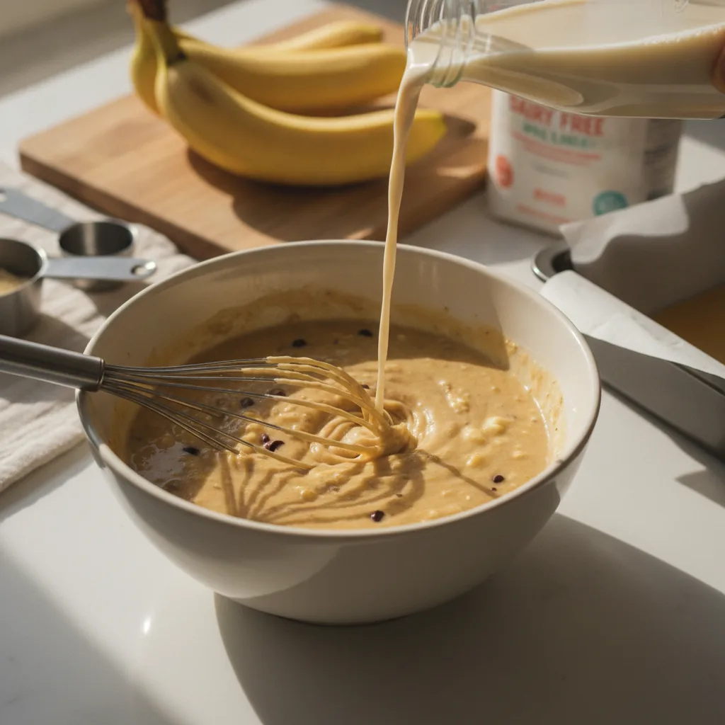 dairy free banana bread being prepared in the kitchen