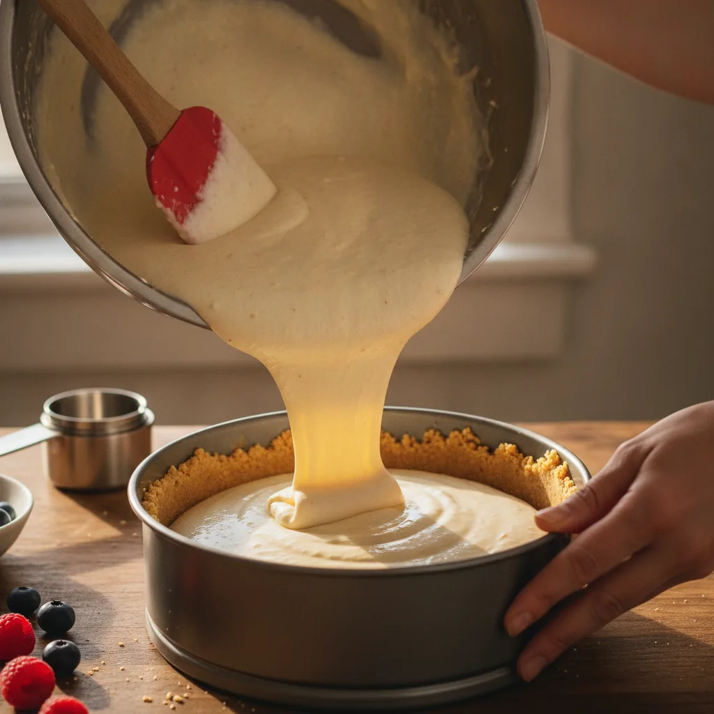 dairy free cheesecake being prepared in the kitchen