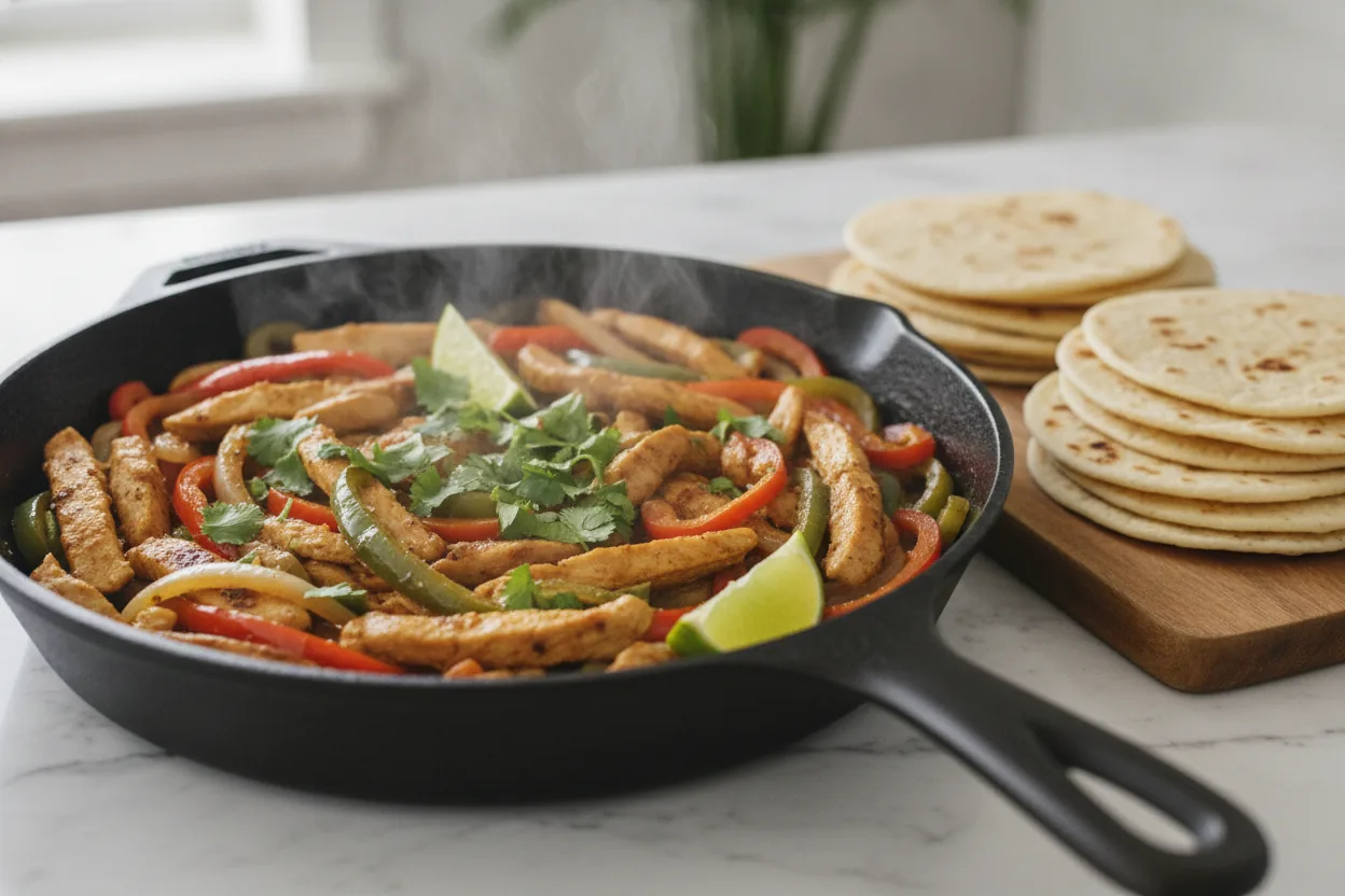 Sheet-pan dairy-free chicken fajitas with charred peppers and onions