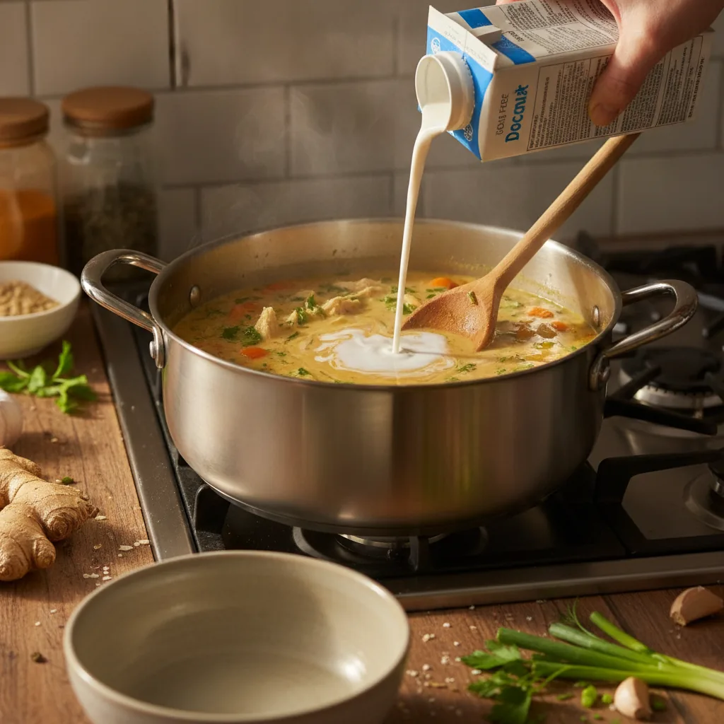 dairy free chicken soup being prepared in the kitchen