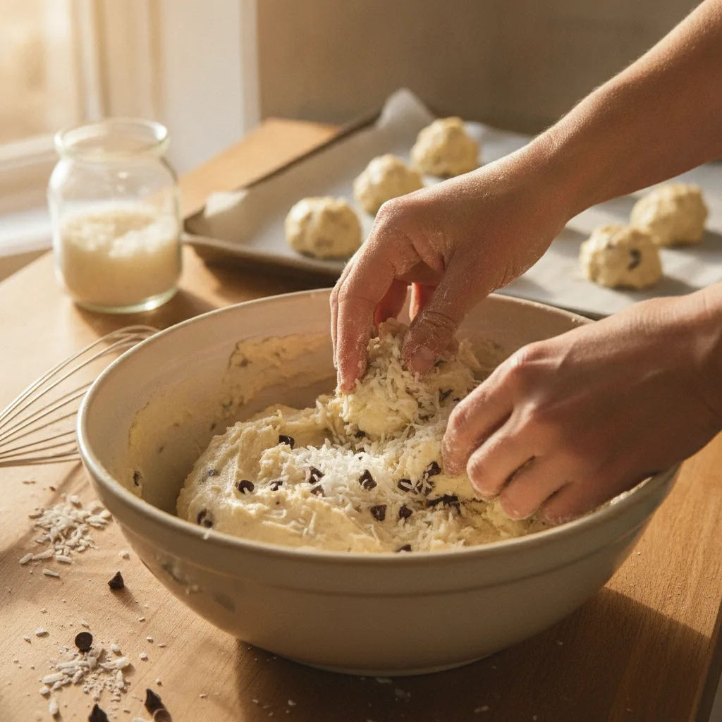 dairy free coconut cookies being prepared in the kitchen