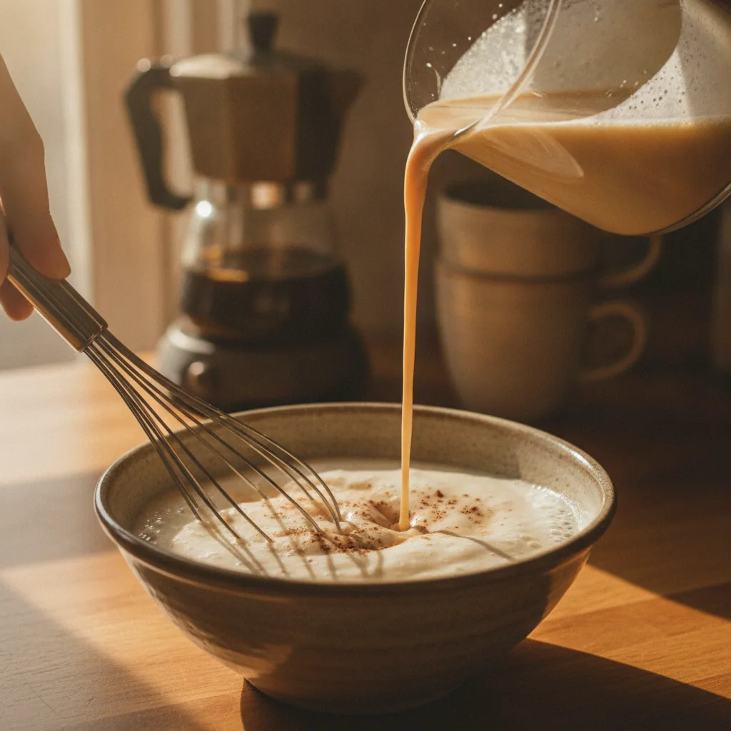 dairy free coffee creamer being prepared in the kitchen