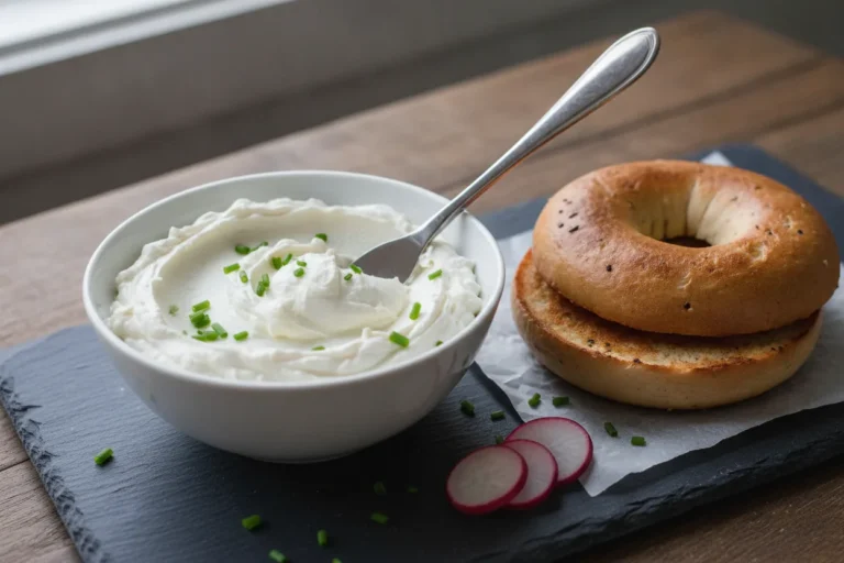 Bowls of dairy-free cream cheese spreads with herbs and berries