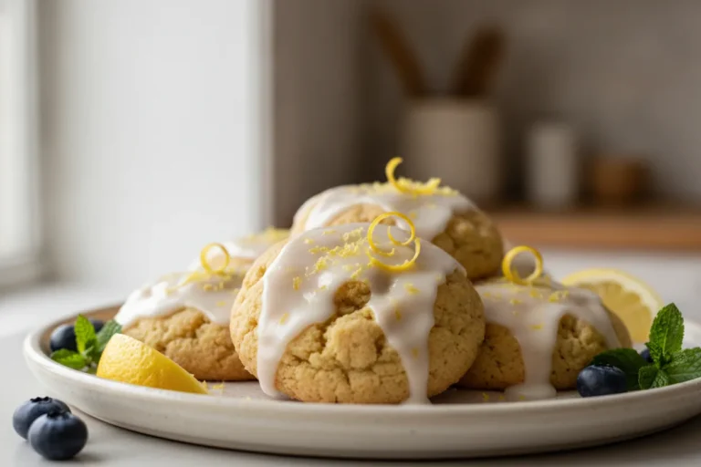 Soft dairy-free lemon cookies dusted with sugar on a cooling rack