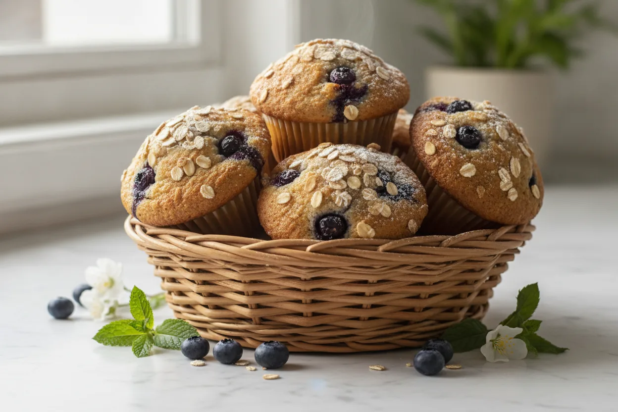 Moist dairy-free muffins with tall domed tops on a rack