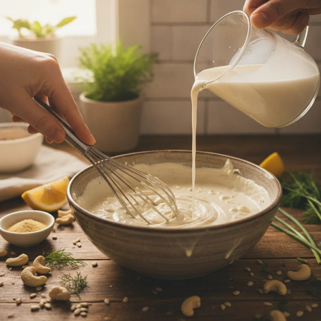 dairy free sour cream being prepared in the kitchen