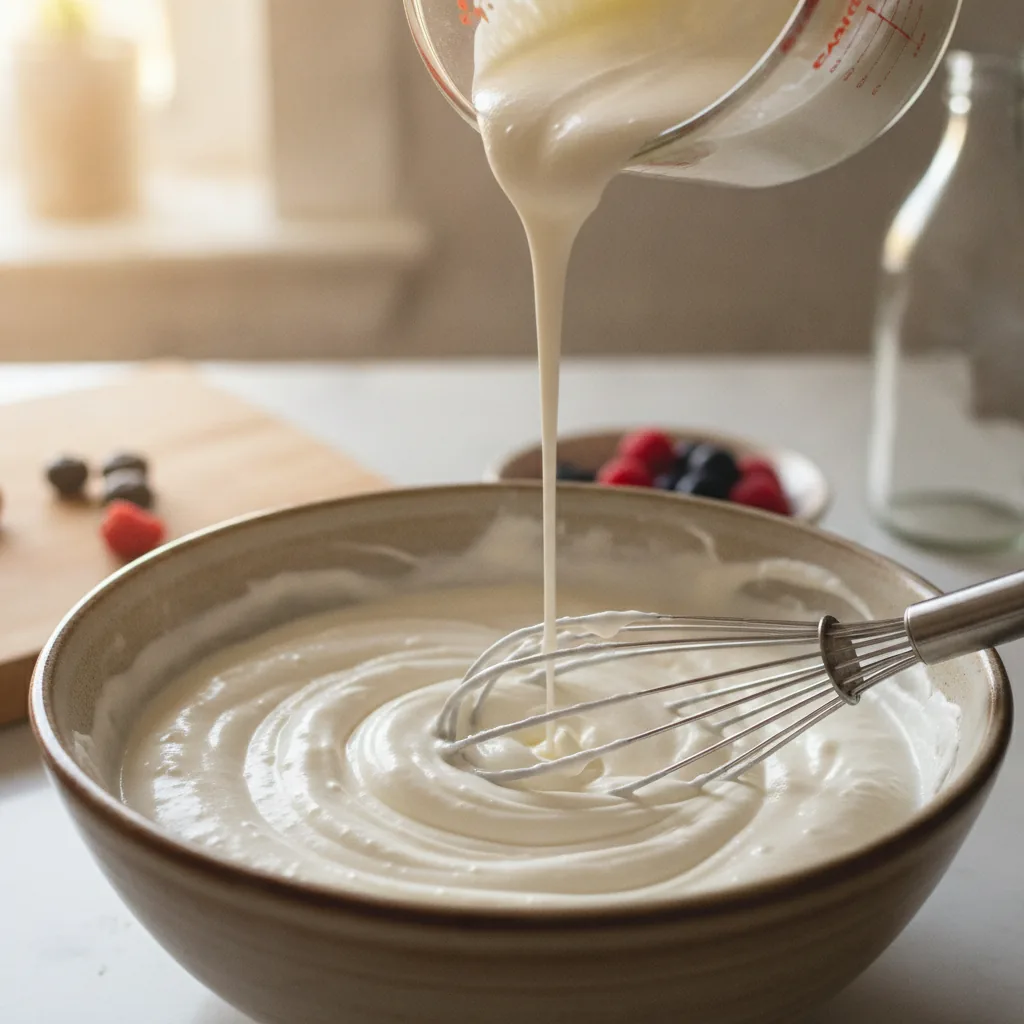dairy free whipped cream being prepared in the kitchen